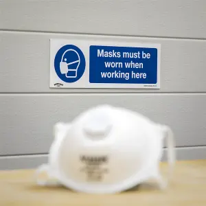 Sealey Mandatory Safety Sign Masks Must Be Worn Rigid Plastic 300 x 100mm SS57P1