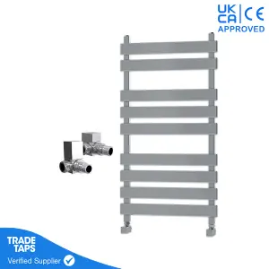 Designer Marvella Chrome Flat Panel Towel Radiator Heated Ladder Rail - 950 x 500mm - Corner Manual Square Valve Pair