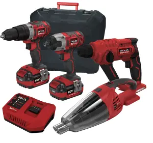 Lumberjack Cordless 20V Combi Drill Impact Driver Vacuum & SDS Drill with 4A Batteries & Fast Charger