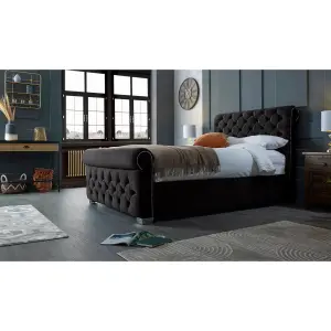 Veneta Plush Velvet Black Bed Frame