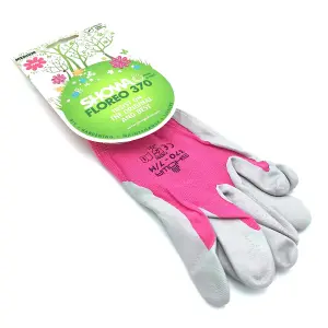 Showa Floreo 370 Gardening Gloves - Lightweight Multipurpose Outdoor Garden Gloves, Nitrile Easy Grip Coating, Medium Pink Pk2