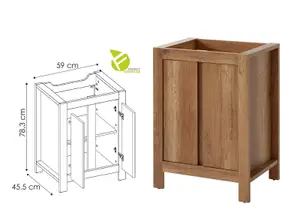 Bathroom Furniture Set: 600 Sink Vanity, Mirror, Freestanding Storage Cabinet Oak Effect Classic