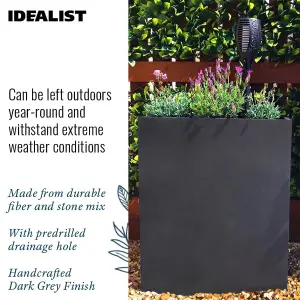 IDEALIST™ 92cm Tall Garden Trough, Dark Grey Reinforced Stone Rectangular Planter, Outdoor Large Plant Pot H92 L80 W30 cm, 227L