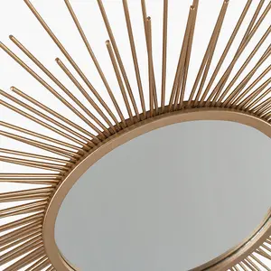 Gold Metal Starburst Design Round Wall Mirror