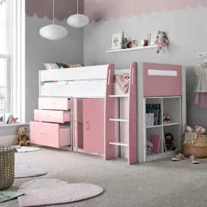 Lacy Pink Storage Mid Sleeper Bed And Spring Mattress