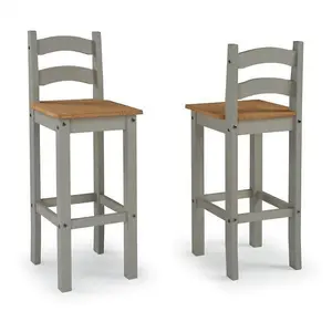 Corona Grey Wax Bistro Table and 2 Barstools Kitchen Dining Set Solid Pine with Mexican Styling