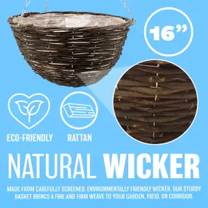 Set Of 2 Rattan Natural Wicker Hanging Basket Flower Plant Pot Garden 16"