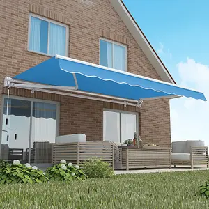 Primrose Awnings 3.0m x 2.5m Retractable Manual Standard Azure Blue Awning Outdoor Patio Canopy