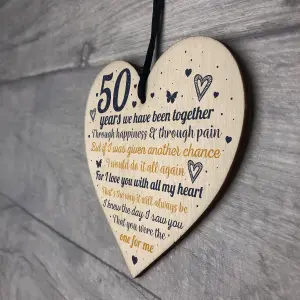 Red Ocean Anniversary 50th Golden Wedding Anniversary Engagement Handmade Wooden Heart Chic Plaque Gift Keepsake