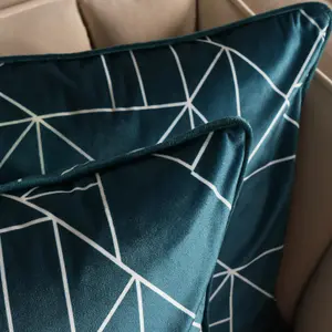 2 Pack Geo Matte Velvet Cushion Covers, Teal - 45 x 45cm