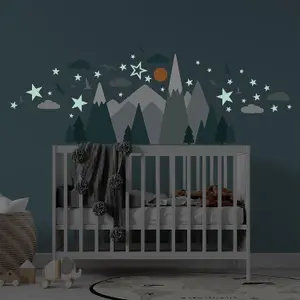 Walplus Combo Kids Grey Mountains With Glowing Stars - PVC