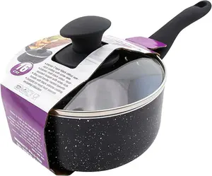 Aluminium Saucepan With Glass Lid Kitchen  Cooking Handle Stir Cook Fry 16Cm