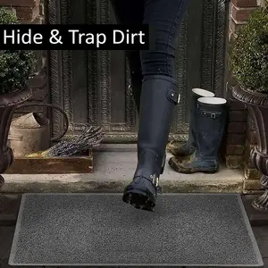 Nicoman Dark Grey Paw Embossed Spaghetti Coil Door Mat Dirt-Trapper Washable Barrier Doormat 75cm x 44cm