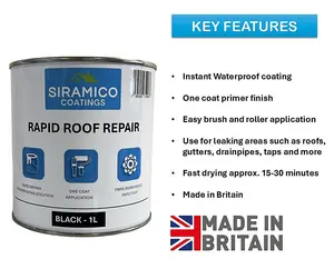 Rapid Roof Repair Paint - Black - 1 Litre - Instant Waterproof Roof Sealant