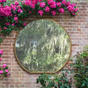 MirrorOutlet The Circulus Gold Framed Flat Bottom Circular Garden Wall Mirror 126CM X 120CM