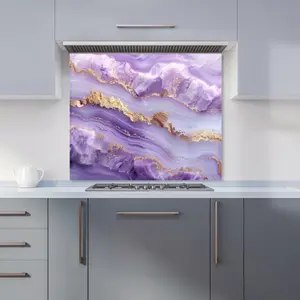 Light Purple Marble Effect Premium Glass Kitchen Splashback W600mm x H600mm