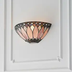 Tiffany Glass Wall Light Cream & Textured Deco Shade Interior Sconce i00241