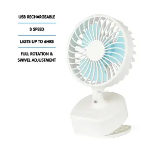 StayCool Mini 4" Portable USB Rechargeable Clip Desk Fan - White