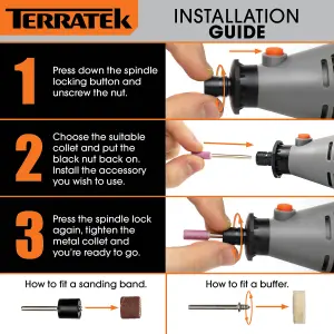 Terratek Rotary Tool Kit 135W& Accessory Set Variable Speed 8000-33000rpm Ideal for DIY Woodwork & Hobby Craft Dremel Compatible