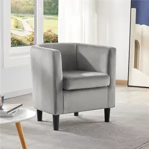 Yaheetech Grey Barrel-shaped Chair Accent Arm Chair Velvet Club Chair