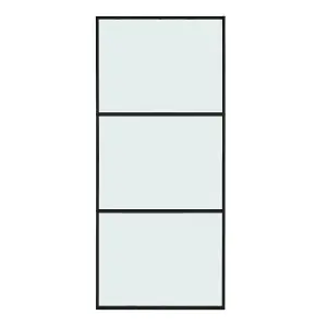 3 Lites Clear Glass Black Sliding Barn Door Panel with 6ft Hardware Kit Roller Track System