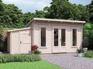 Dunster House Log Cabin Garden Office 5.5 x 3 Metres Summerhouse Terminator Pent with Storage Room