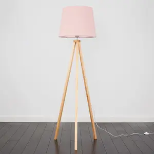 ValueLights Modern Light Wood Tripod Design Floor Lamp With Pink Shade