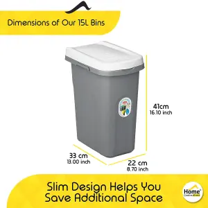 Home Centre Plastic Lift Top Lid Waste Bin Kitchen School 15 Litre White-Grey