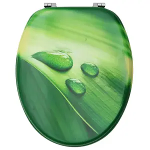 WC Toilet Seats with Lid 2 pcs MDF Green Water Drop Design