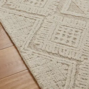 Handmade Modern Easy to Clean Beige Ivory Wool Geometric Living Room Bedroom Rug-160cm X 230cm