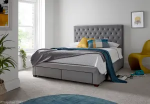 Vindolanda Storage Bed Frame with Drawers Silver Grey Velvet Fabric