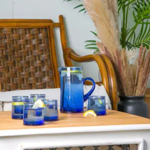 Nicola Spring - Merzouga Recycled Glass Tumblers with Jug - Blue