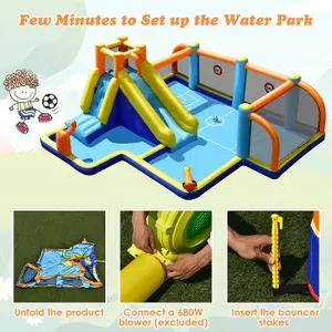 Costway Giant Soccer-Themed Inflatable Bouncer Backyard Wet Dry Combo Slide Jump House