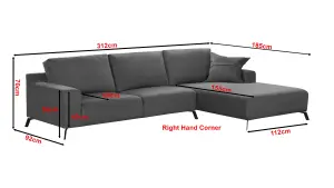 FIRAGO CORNER RIGHT HAND SOFA GREY FABRIC VELVET