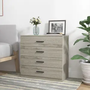 URBNLIVING Height 73cm 4 Drawer Wooden Bedroom Chest Cabinet Modern Ash Grey Carcass and Ash Grey Drawers Wide Storage Cupboard Cl