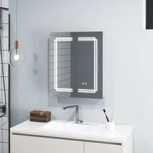 COSTWAY 60 x 70 cm Bathroom Medicine Cabinet w/ Mirror LED Lighted Bathroom Mirror Cabinet