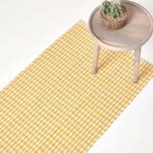 Homescapes Cotton Gingham Check Rug Hand Woven Yellow White, 66 x 200 cm