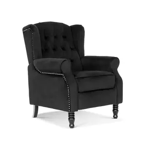 Velvet Black Marianna Manual Recliner Wingback Chair