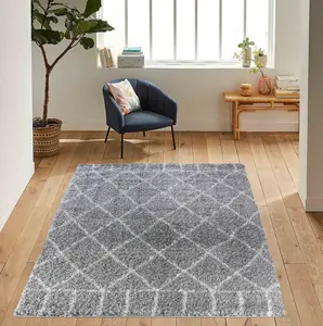 Moroccan Berber Shaggy Rugs Living Room Diamond Design Grey 80x150 cm