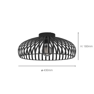 EGLO Mogano 3 Wireframe Black Flush Ceiling Light 43 cm