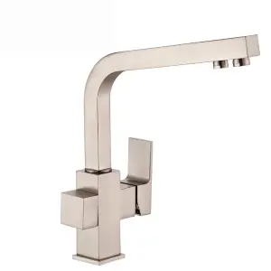 ENKI Turin Modern Brushed Nickel Square 3-Way Filter Mixer Tap for Kitchen Sink