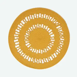 Homescapes Mustard Crochet Braided Rug 90cm Round