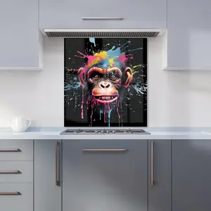 Multi Coloured Monkey Face Splashart Premium Glass Kitchen Splashback W600mm x H600mm