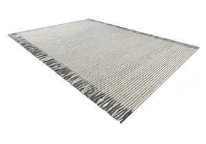 Wool carpet TAHAR 99003F cream / grey - HAND-WOVEN Lines, fringes 90x150 cm