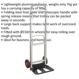 Versatile Lightweight Aluminium Folding Sack Truck with Telescopic Handle - 90kg Capacity