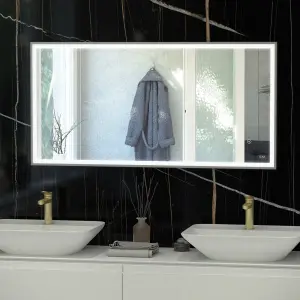 RAK Art Square 600x1200mm Brushed Nickel Square with Touch Sensor Illuminated Mirror IP44