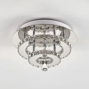 Modern 30cm Double Tiers Round Crystal LED Cool White Ceiling Light Fixure