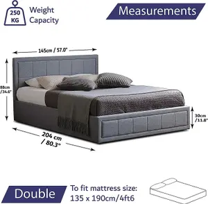 Double Grey Ottoman Storage Bed Frame Gas Lifting