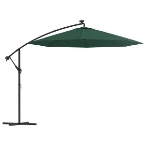 Berkfield Hanging Parasol with LED Lighting 300 cm Green Metal Pole