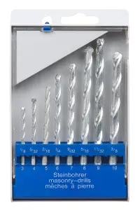 UK Drills Masonry Drill Bit Set 8 Pieces 3mm to 10mm Nickle Plated